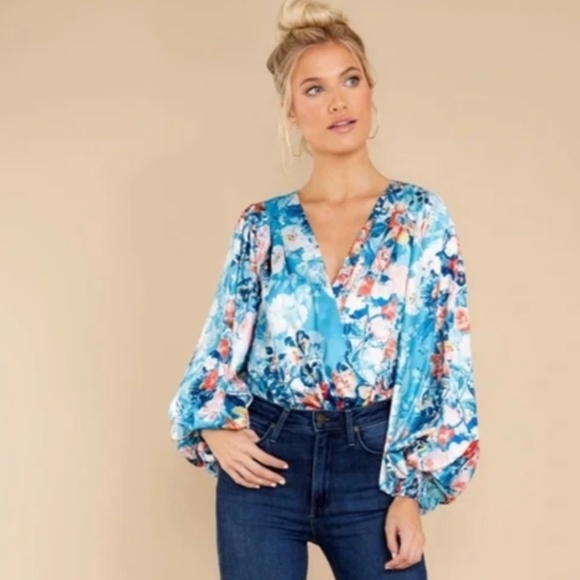 Oceans Away Blue Floral print Kimono Bodysuit - Picture 5 of 7